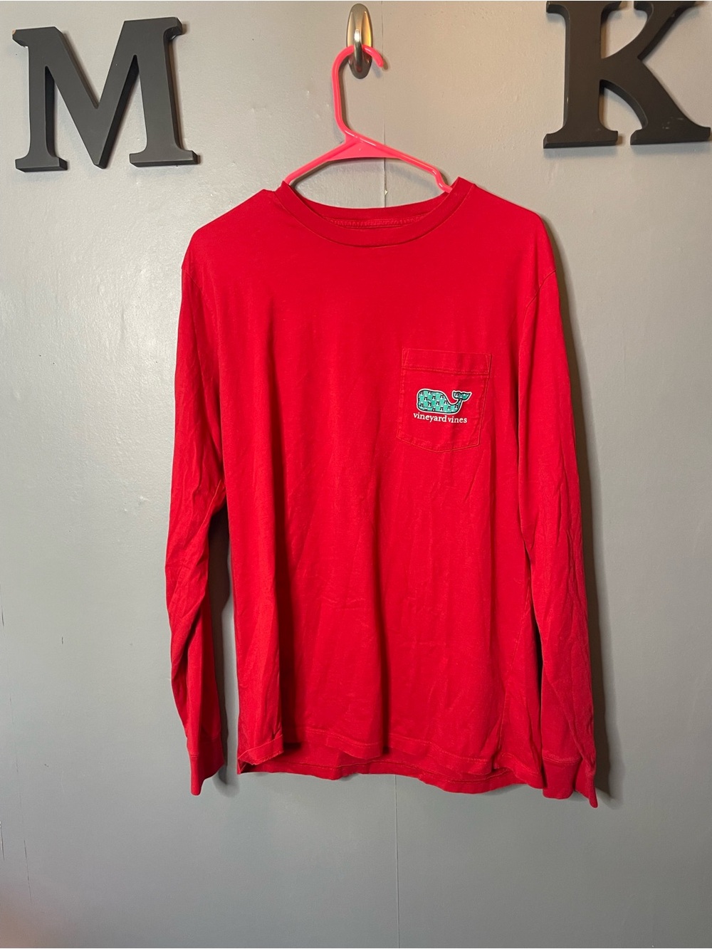Vineyard‎ Vines Bright Red Cotton Crew Tee with Whale Logo Christmas size medium